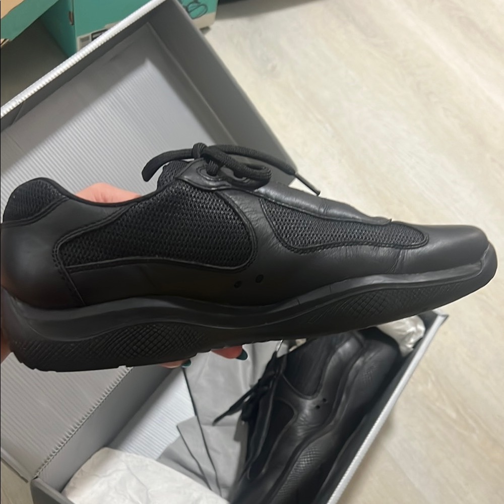 Prada Men's Black Leather Sneakers - Picture 3 of 5